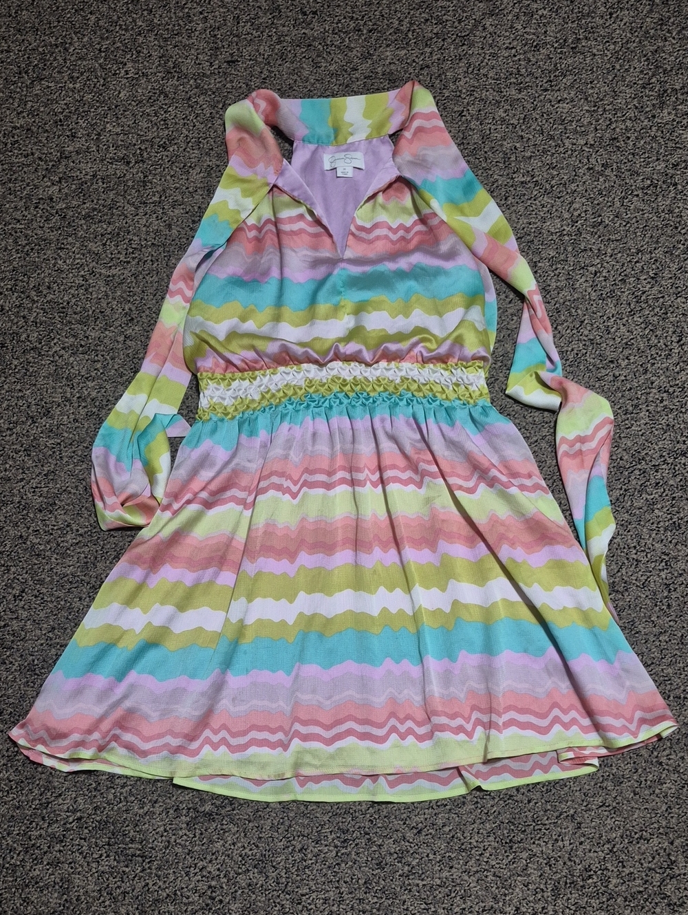 Jessica Simpson Pastel Multi-Stripe Smocked-Waist Midi Dress